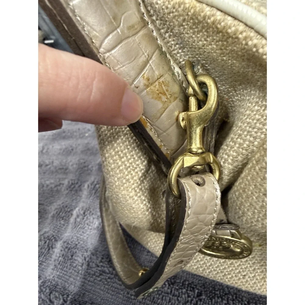 Brahmin Woven Linen Tweed Satchel Oyster Shell Melbourne Purse (Smoke Smell)